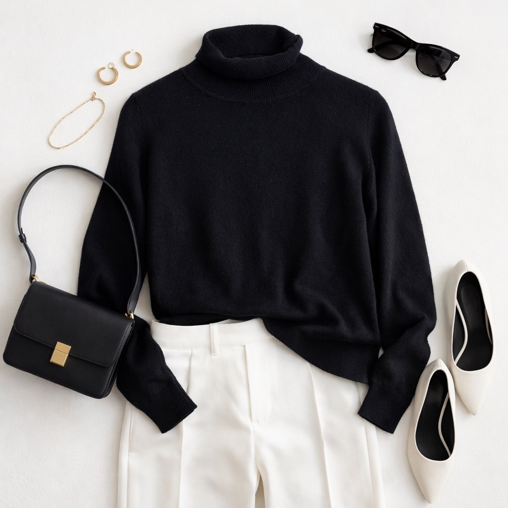 Valerie Stevens 100%‎ Cashmere Classic Black Turtleneck Sweater